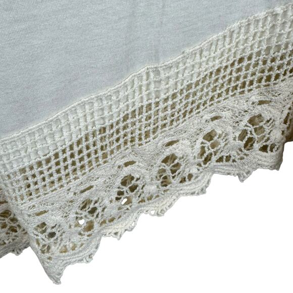 Umgee NWT Cream Cold Shoulder Crochet Lace Trim Short Sleeve Cotton Blend Top L - Picture 4 of 5